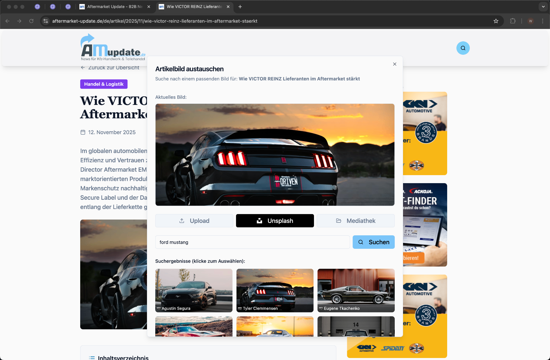 Frontend-Bildtausch – Overlay zum Austauschen von Artikelbildern mit Unsplash-Integration und Mediathek-Zugriff