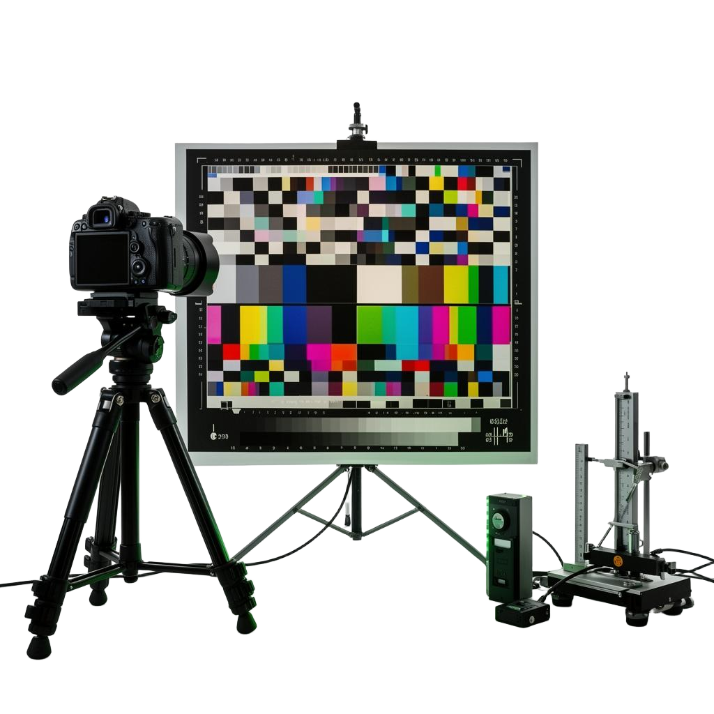 Image Engineering Testchart-Setup mit Kamera und Messgeräten