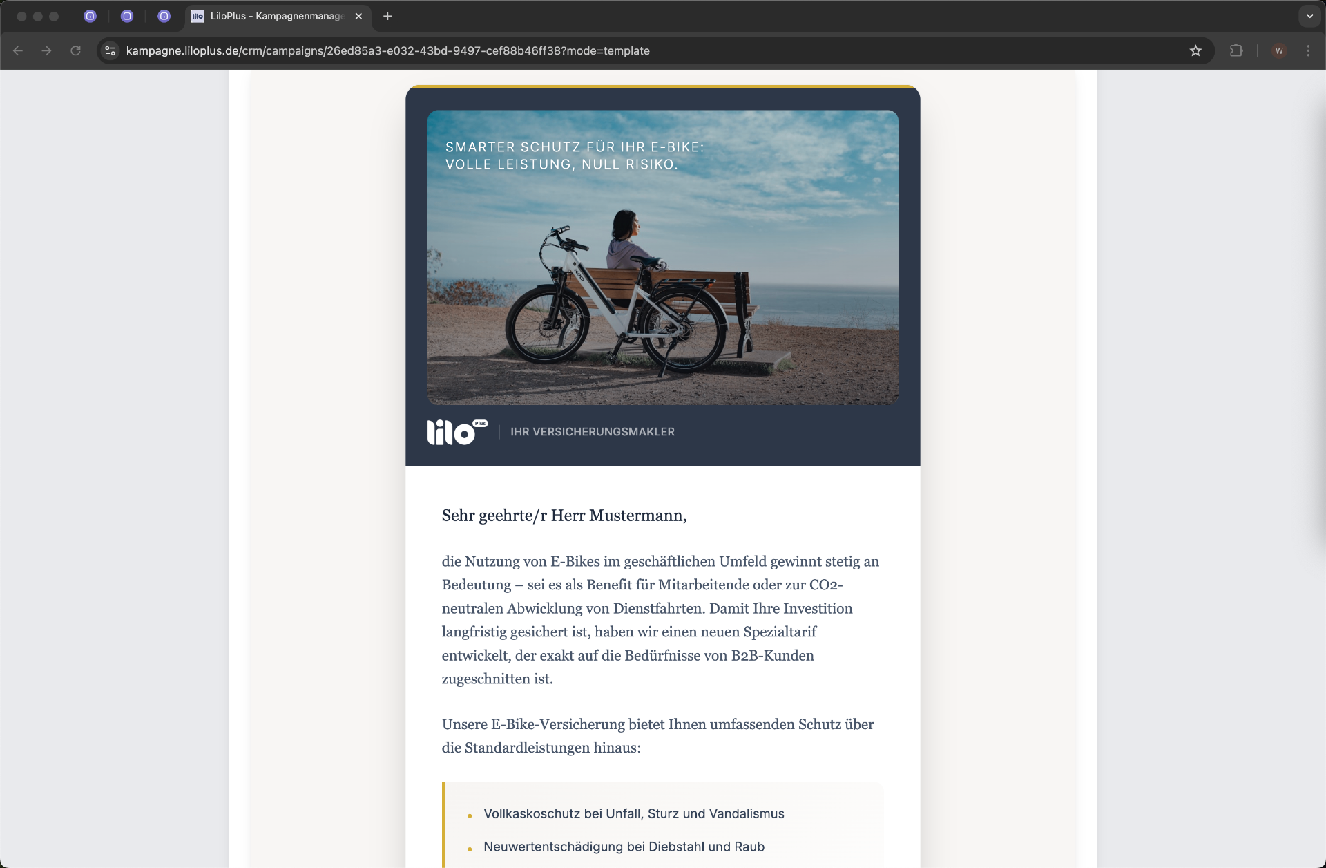 Mailing-Vorschau mit personalisiertem E-Bike-Template