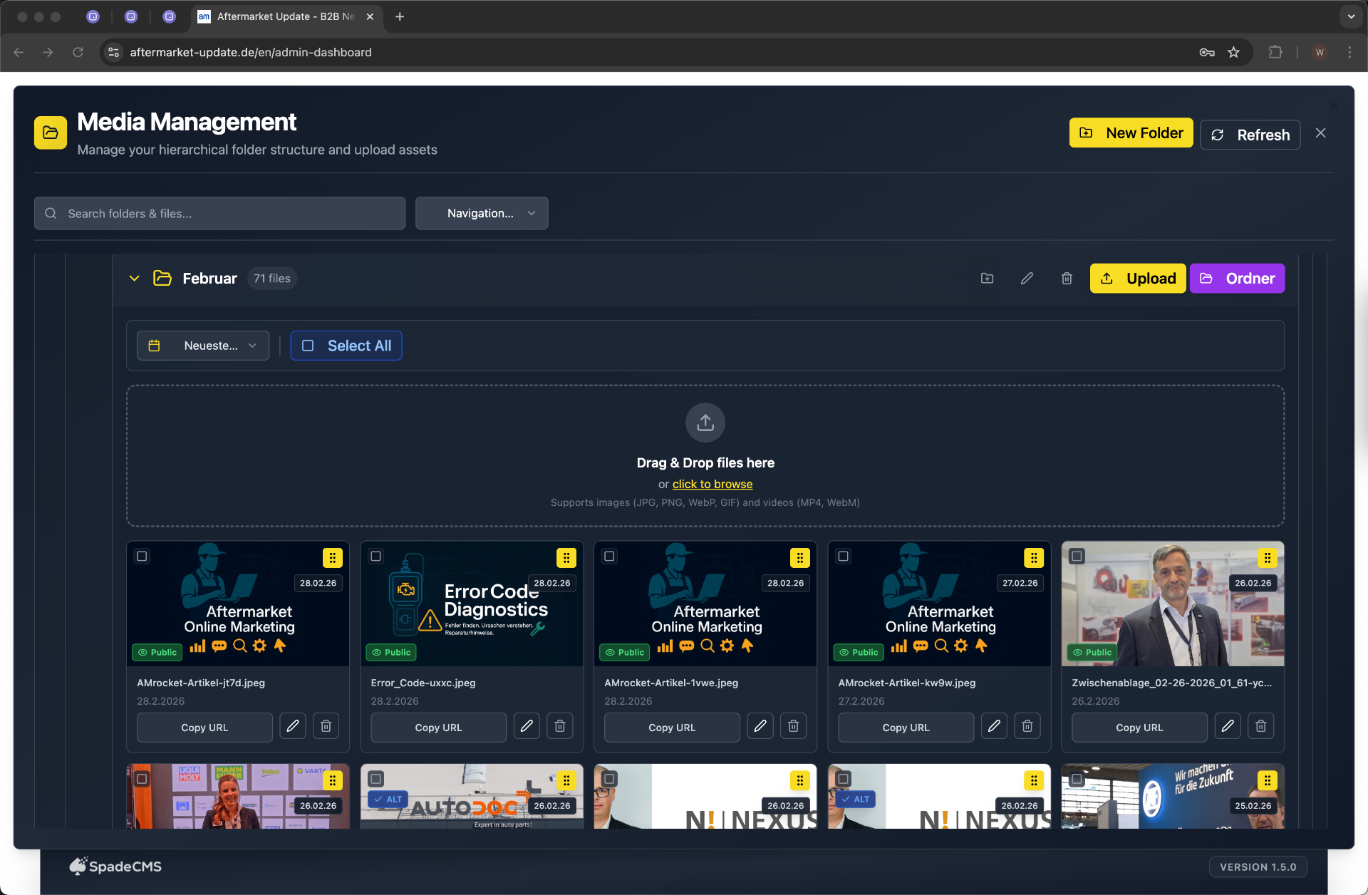 Media Management – Hierarchische Ordnerstruktur mit Drag & Drop Upload, KI-Tags und Bildvorschau